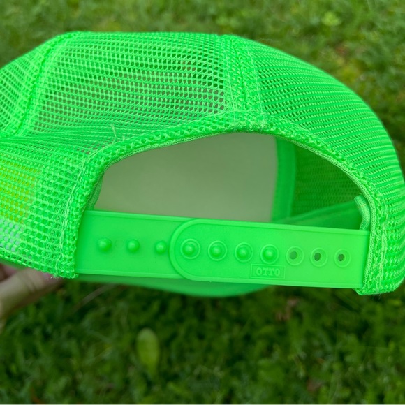 90s Vintage Otto Cap blank bright lime green snap back trucker mesh back hat - Picture 4 of 8